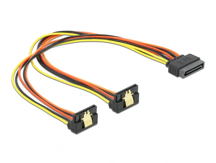 כבל מפצל חשמל תקע SATA 15 pin ל- 2 SATA x נקבה בזווית 90° עם קליפס - delock.israel