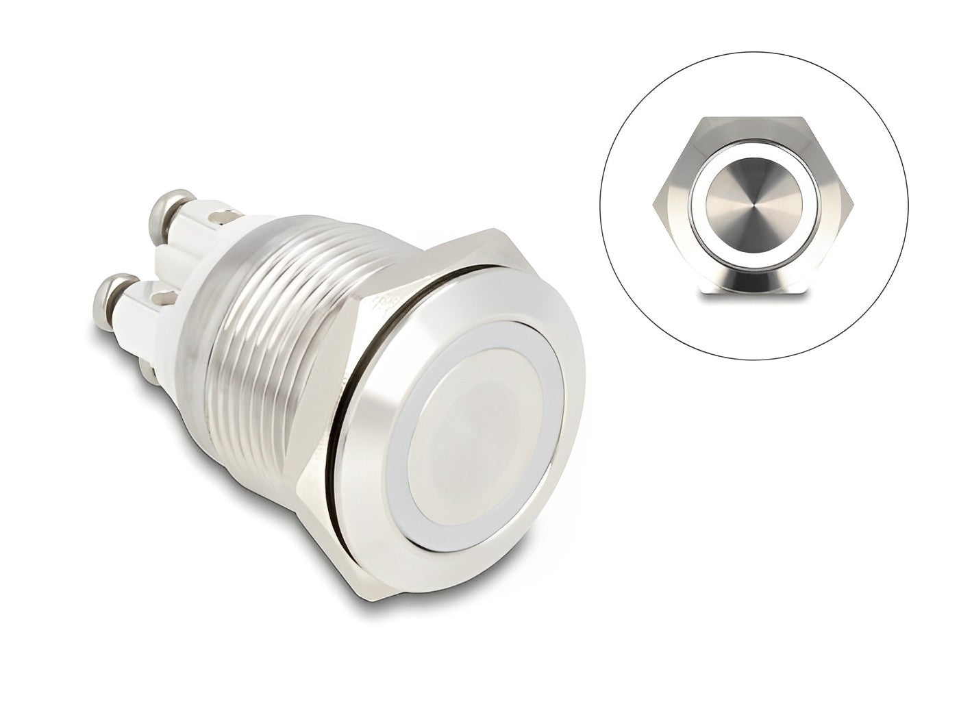 Delock Push Button for Installation 19 mm 4 x Screw Terminal LED white - delock.israel