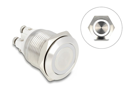 Delock Push Button for Installation 19 mm 4 x Screw Terminal LED white - delock.israel