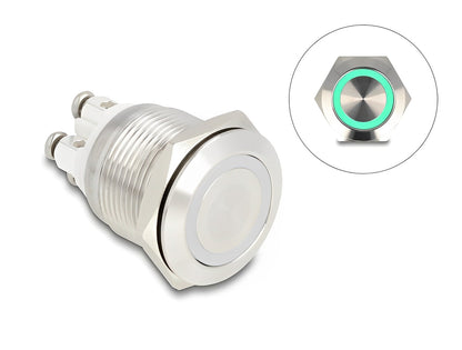 Delock Push Button for Installation 19 mm 4 x Screw Terminal LED green - delock.israel