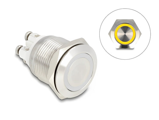 Delock Push Button for Installation 19 mm 4 x Screw Terminal LED yellow - delock.israel