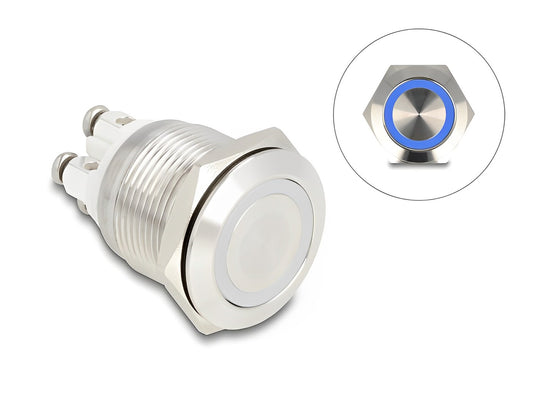 Delock Push Button for Installation 19 mm 4 x Screw Terminal LED blue - delock.israel