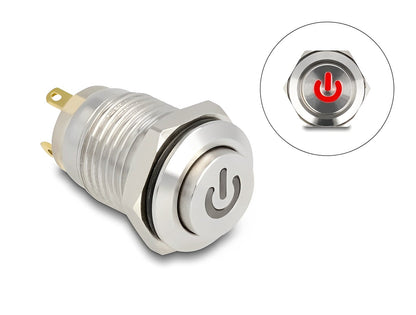 Delock Push Button for Installation 12 mm 4 x solder connection LED red power symbol - delock.israel