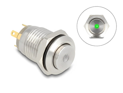 Delock Push Button for Installation 12 mm 4 x solder connection LED green dot - delock.israel