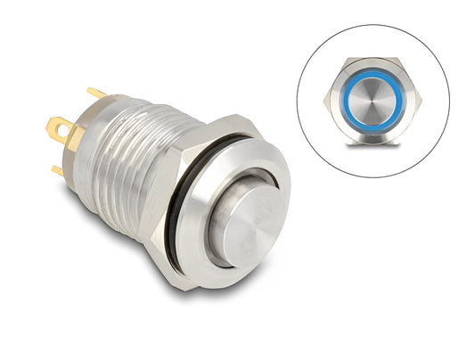 Delock Push Button for Installation 12 mm 4 x solder connection LED blue - delock.israel