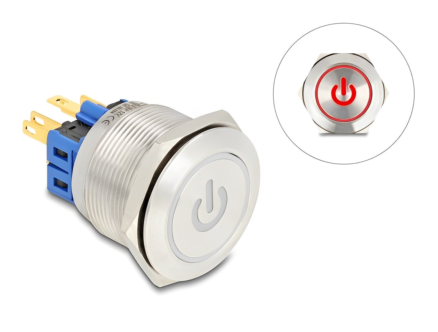 Delock Push Button for Installation 25 mm 6 x solder connection LED red power symbol + ring - delock.israel