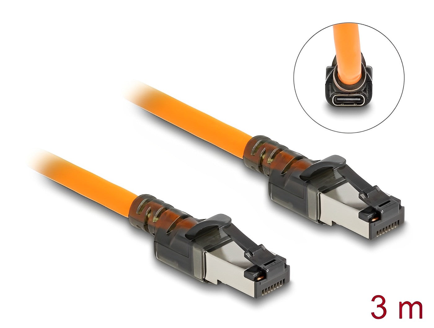 כבל רשת מסוכך RJ45 Cat.6A S/FTP ז/ז עם פונקציית זיהוי מיקום הכבל צבע כתום - delock.israel