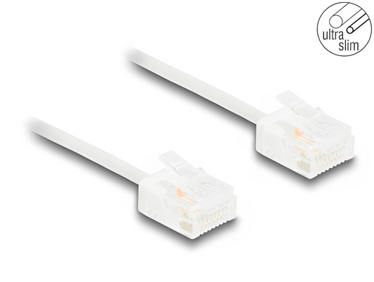 Delock RJ45 Network Cable Cat.6 UTP Ultra Slim white with short plugs - delock.israel