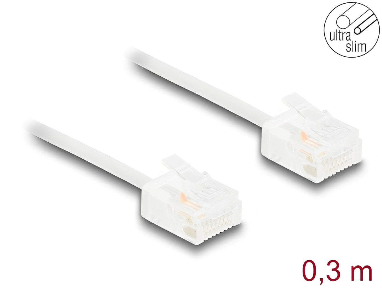 Delock RJ45 Network Cable Cat.6 UTP Ultra Slim 0.3 m white with short plugs - delock.israel