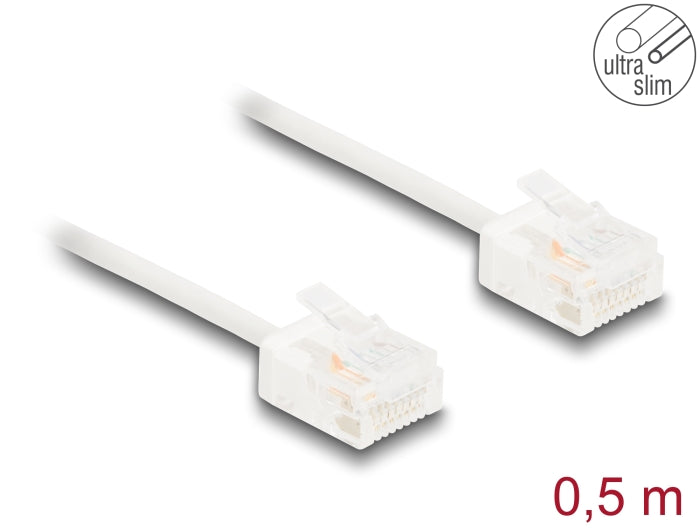 Delock RJ45 Network Cable Cat.6 UTP Ultra Slim 0.5 m white with short plugs - delock.israel