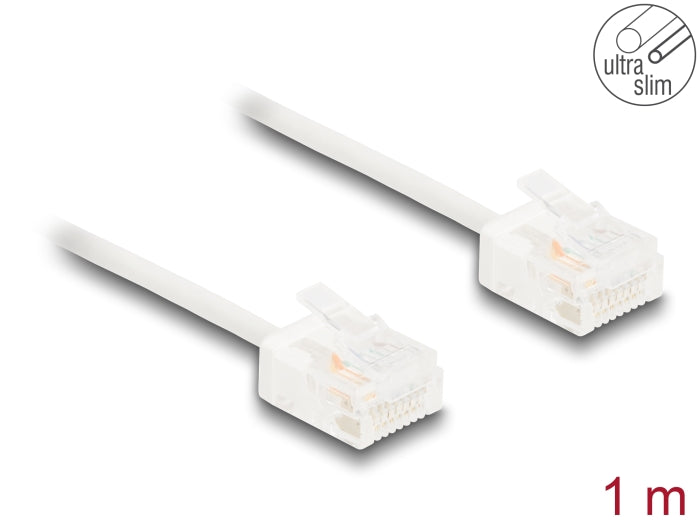 Delock RJ45 Network Cable Cat.6 UTP Ultra Slim 1 m white with short plugs - delock.israel