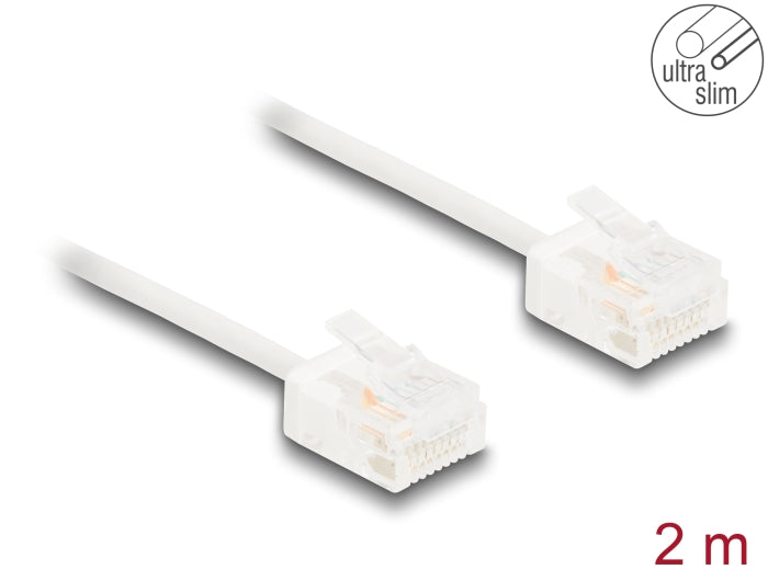 Delock RJ45 Network Cable Cat.6 UTP Ultra Slim 2 m white with short plugs - delock.israel