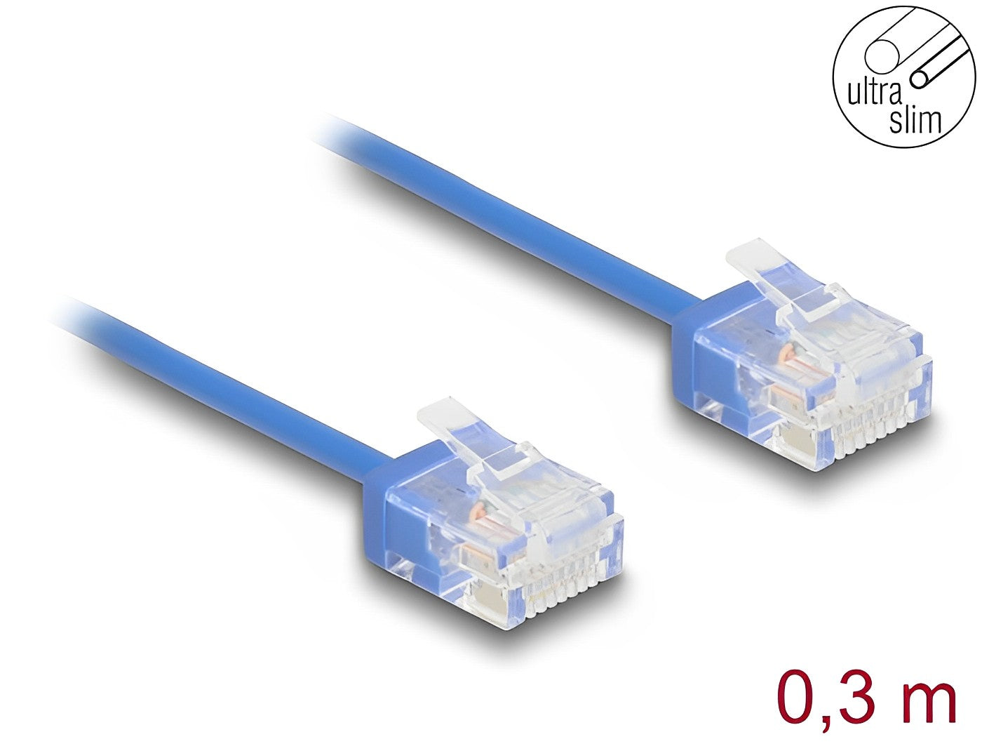 Delock RJ45 Network Cable Cat.6 UTP Ultra Slim 0.3 m blue with short plugs - delock.israel