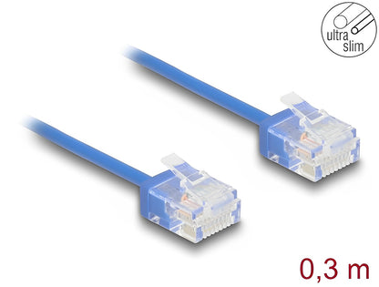 Delock RJ45 Network Cable Cat.6 UTP Ultra Slim 0.3 m blue with short plugs - delock.israel