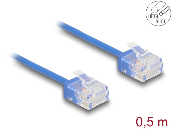 Delock RJ45 Network Cable Cat.6 UTP Ultra Slim 0.5 m blue with short plugs - delock.israel