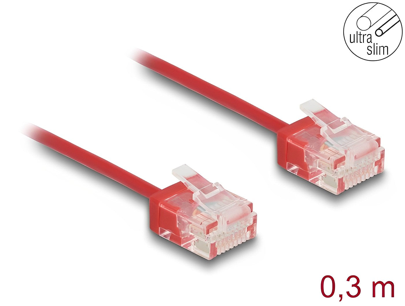 Delock RJ45 Network Cable Cat.6 UTP Ultra Slim 0.3 m red with short plugs - delock.israel