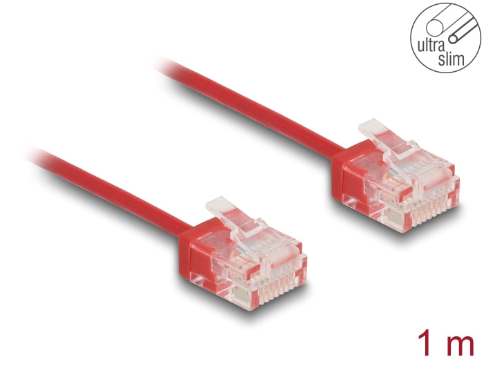 Delock RJ45 Network Cable Cat.6 UTP Ultra Slim 1 m red with short plugs - delock.israel