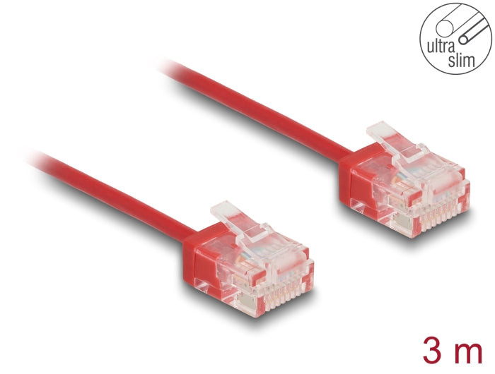 Delock RJ45 Network Cable Cat.6 UTP Ultra Slim 3 m red with short plugs - delock.israel