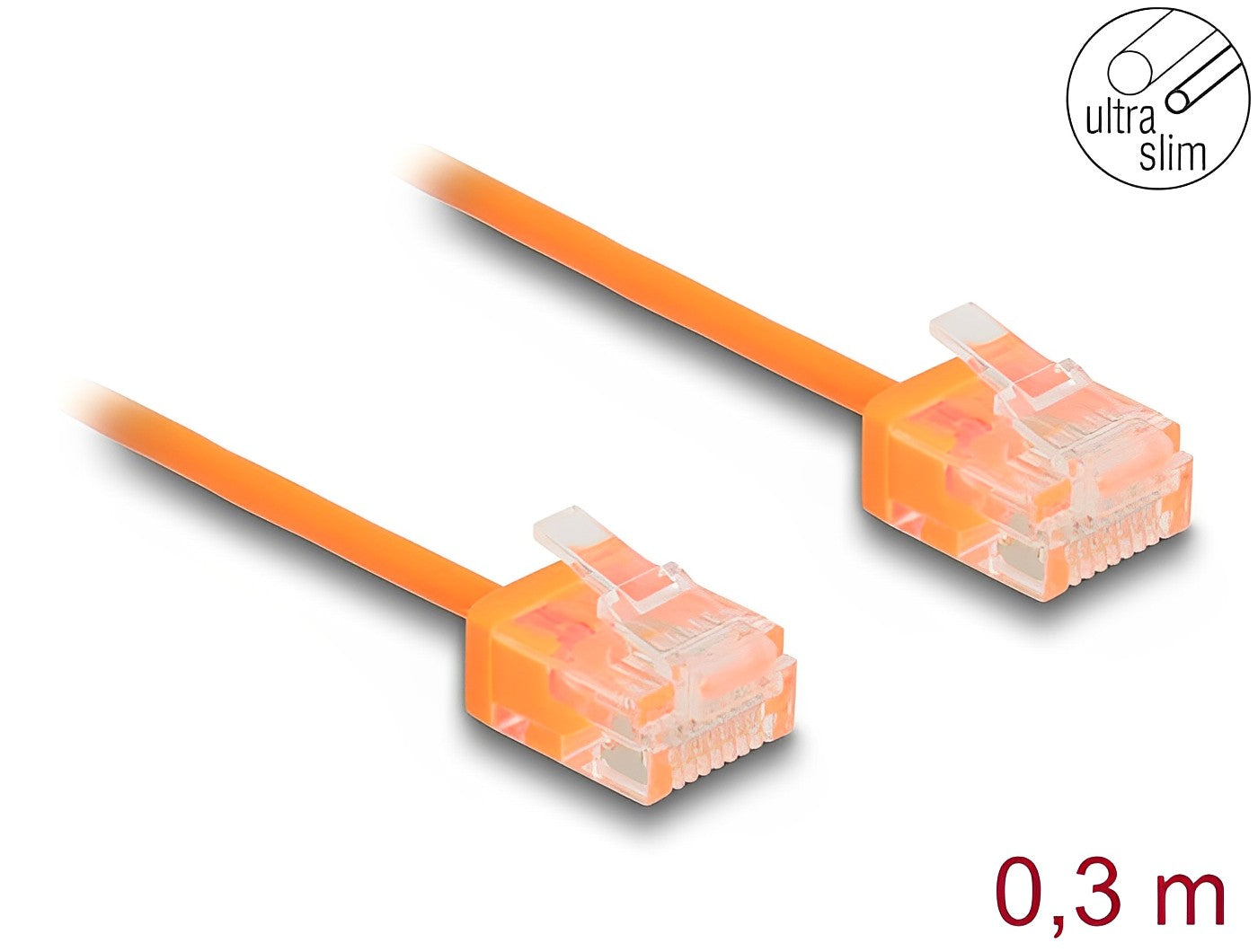 Delock RJ45 Network Cable Cat.6 UTP Ultra Slim 0.3 m orange with short plugs - delock.israel