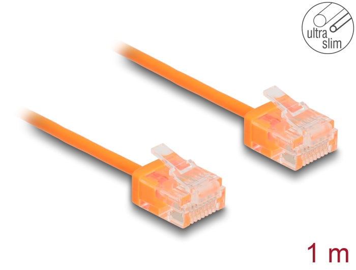 Delock RJ45 Network Cable Cat.6 UTP Ultra Slim 1 m orange with short plugs - delock.israel