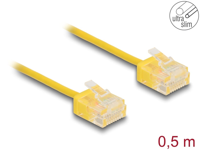 Delock RJ45 Network Cable Cat.6 UTP Ultra Slim 0.5 m yellow with short plugs - delock.israel