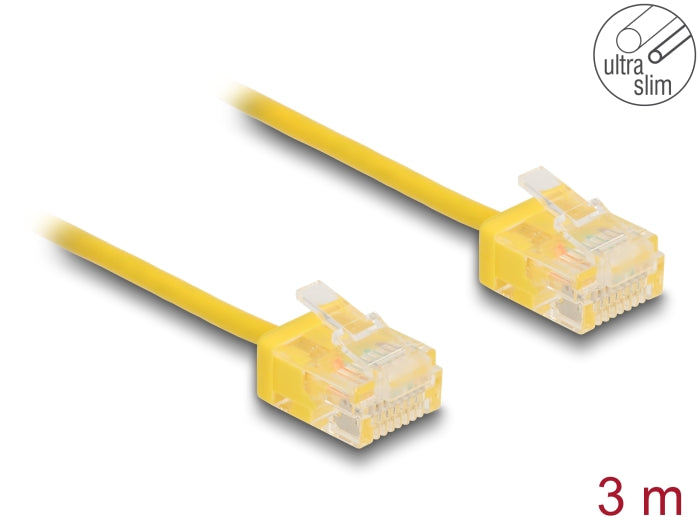 Delock RJ45 Network Cable Cat.6 UTP Ultra Slim 3 m yellow with short plugs - delock.israel