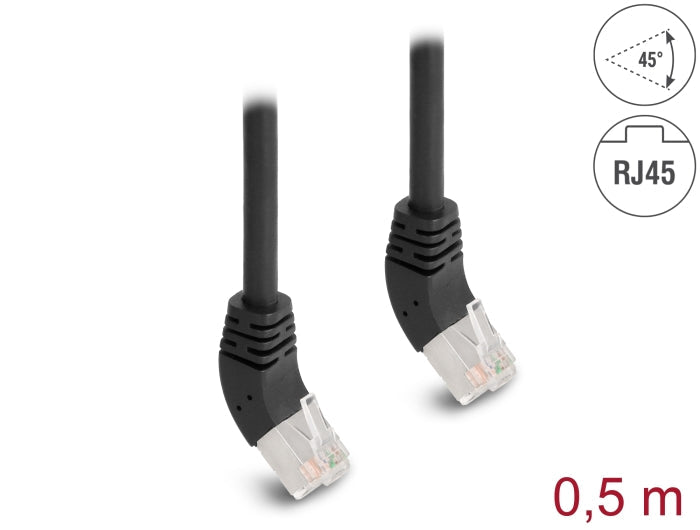 כבל רשת מסוכך RJ45 Cat.6A S/FTP ז/ז שני צדדים בזווית 45° למעלה - delock.israel