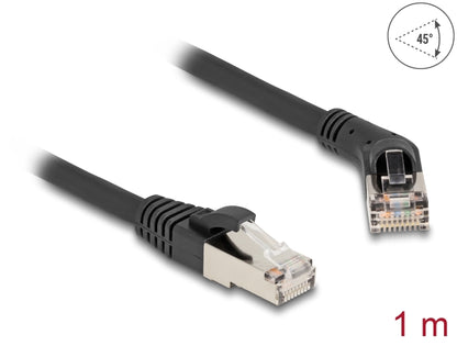 Delock RJ45 Network Cable Cat.6A S/FTP plug 45° right angled to plug straight 1 m black - delock.israel