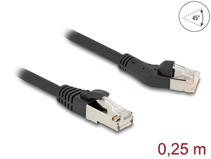 Delock RJ45 Network Cable Cat.6A S/FTP plug 45° left angled to plug straight 0.25 m black - delock.israel