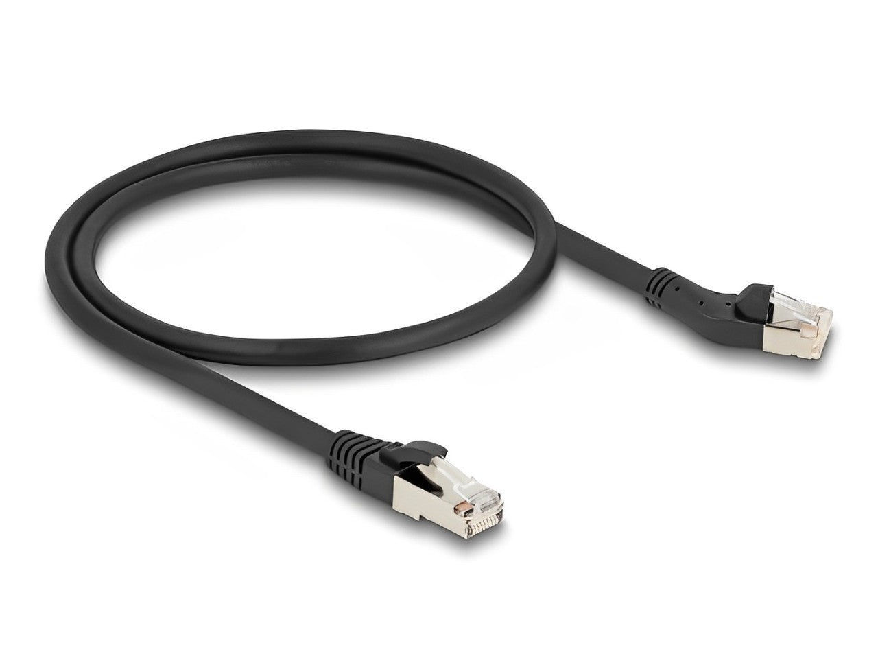 Delock RJ45 Network Cable Cat.6A S/FTP plug 45° left angled to plug straight 0.5 m black - delock.israel