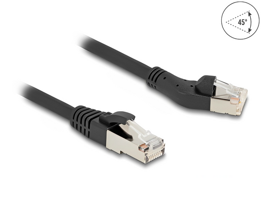 Delock RJ45 Network Cable Cat.8.1 S/FTP plug 45° left angled to plug straight up to 40 Gbps 0.25 m black - delock.israel