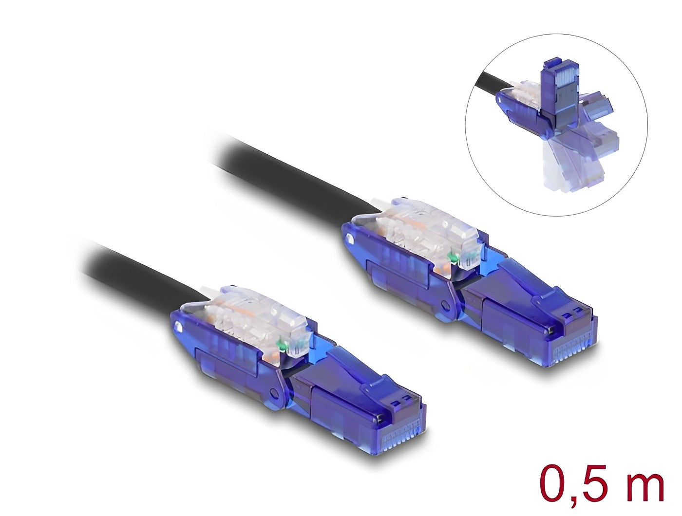 Delock RJ45 Network Cable Cat.6 UTP with 180° angled plugs black 0.5 m - delock.israel