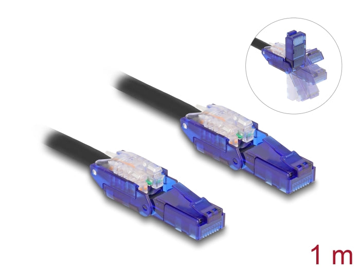 Delock RJ45 Network Cable Cat.6 UTP with 180° angled plugs black 1 m - delock.israel