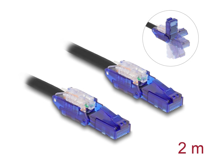 Delock RJ45 Network Cable Cat.6 UTP with 180° angled plugs black 2 m - delock.israel