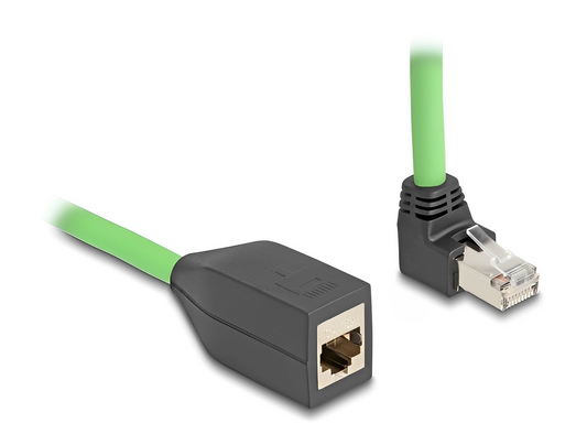 Delock RJ45 Network Extension Cable Cat.6A plug upwards angled to jack SF/UTP suitable for drag chains PUR (TPU) green-_delock.israel