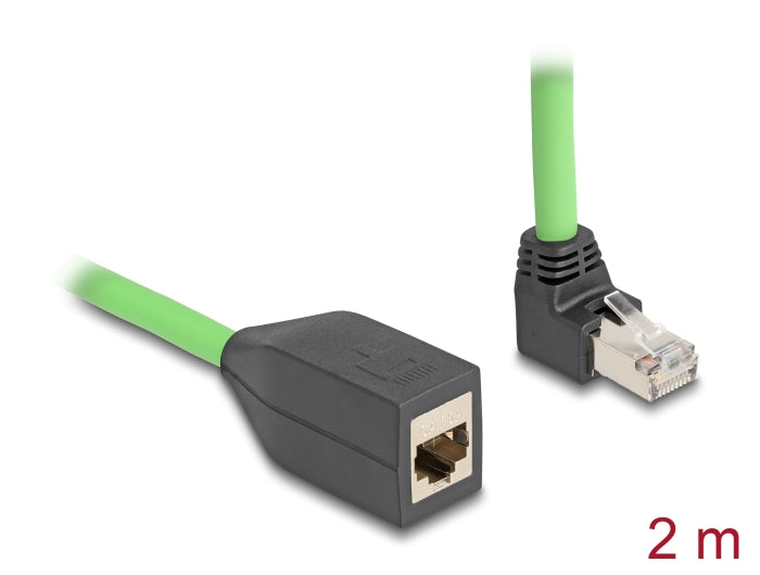 Delock RJ45 Network Extension Cable Cat.6A plug upwards angled to jack SF/UTP suitable for drag chains PUR (TPU) 2 m green-_delock.israel