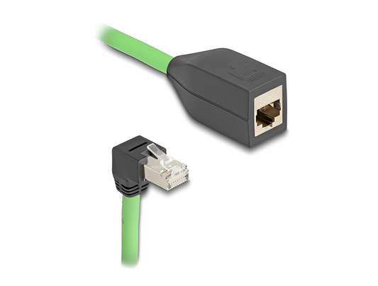 Delock RJ45 Network Extension Cable Cat.6A plug downwards angled to jack SF/UTP suitable for drag chains PUR (TPU) green-_delock.israel