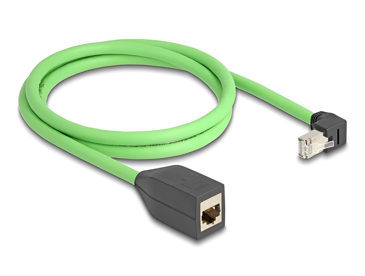 Delock RJ45 Network Extension Cable Cat.6A plug downwards angled to jack SF/UTP suitable for drag chains PUR (TPU) 1 m green-_delock.israel