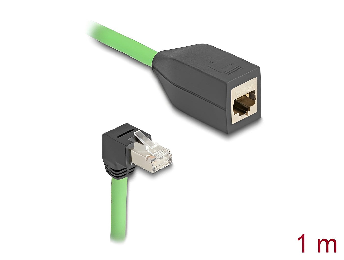 Delock RJ45 Network Extension Cable Cat.6A plug downwards angled to jack SF/UTP suitable for drag chains PUR (TPU) 1 m green-_delock.israel