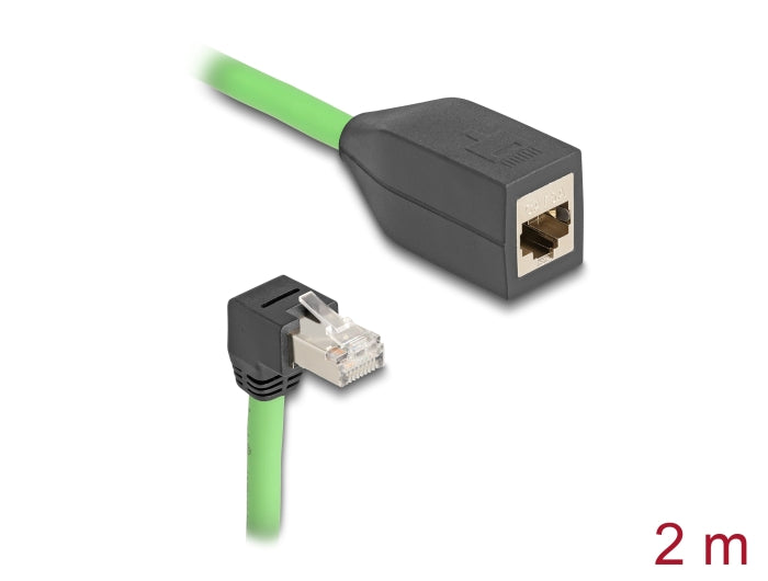 Delock RJ45 Network Extension Cable Cat.6A plug downwards angled to jack SF/UTP suitable for drag chains PUR (TPU) 2 m green-_delock.israel