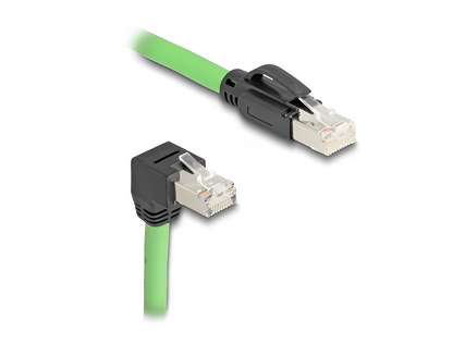 Delock RJ45 Network Cable Cat.6A plug to plug downwards angled SF/UTP suitable for drag chains PUR (TPU) green-_delock.israel