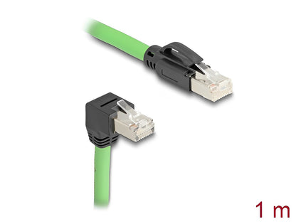 Delock RJ45 Network Cable Cat.6A plug to plug downwards angled SF/UTP suitable for drag chains PUR (TPU) 1 m green-_delock.israel