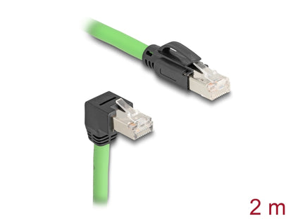 Delock RJ45 Network Cable Cat.6A plug to plug downwards angled SF/UTP suitable for drag chains PUR (TPU) 2 m green-_delock.israel