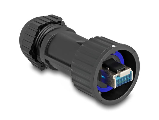 Delock RJ45 plug field-assembly Cat.6A with feed-through coupler suitable for item 67047 and 67048 IP68 dust and waterproof black - delock.israel
