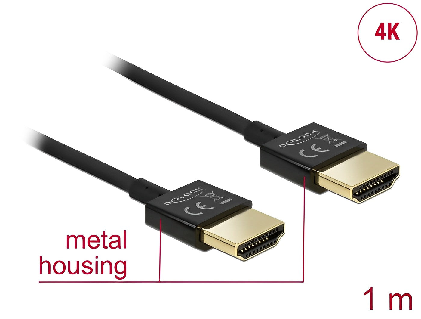 Delock Cable High Speed HDMI with Ethernet - HDMI-A male > HDMI-A male 3D 4K 1 m Slim High Quality black - delock.israel