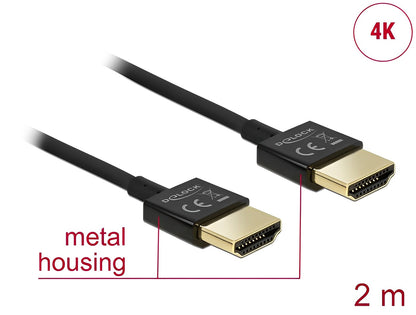 Delock Cable High Speed HDMI with Ethernet - HDMI-A male > HDMI-A male 3D 4K 2 m Slim High Quality black - delock.israel