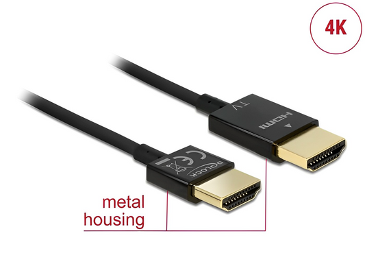 Delock Cable High Speed HDMI with Ethernet - HDMI-A male > HDMI-A male 3D 4K 3 m Active Slim High Quality - delock.israel