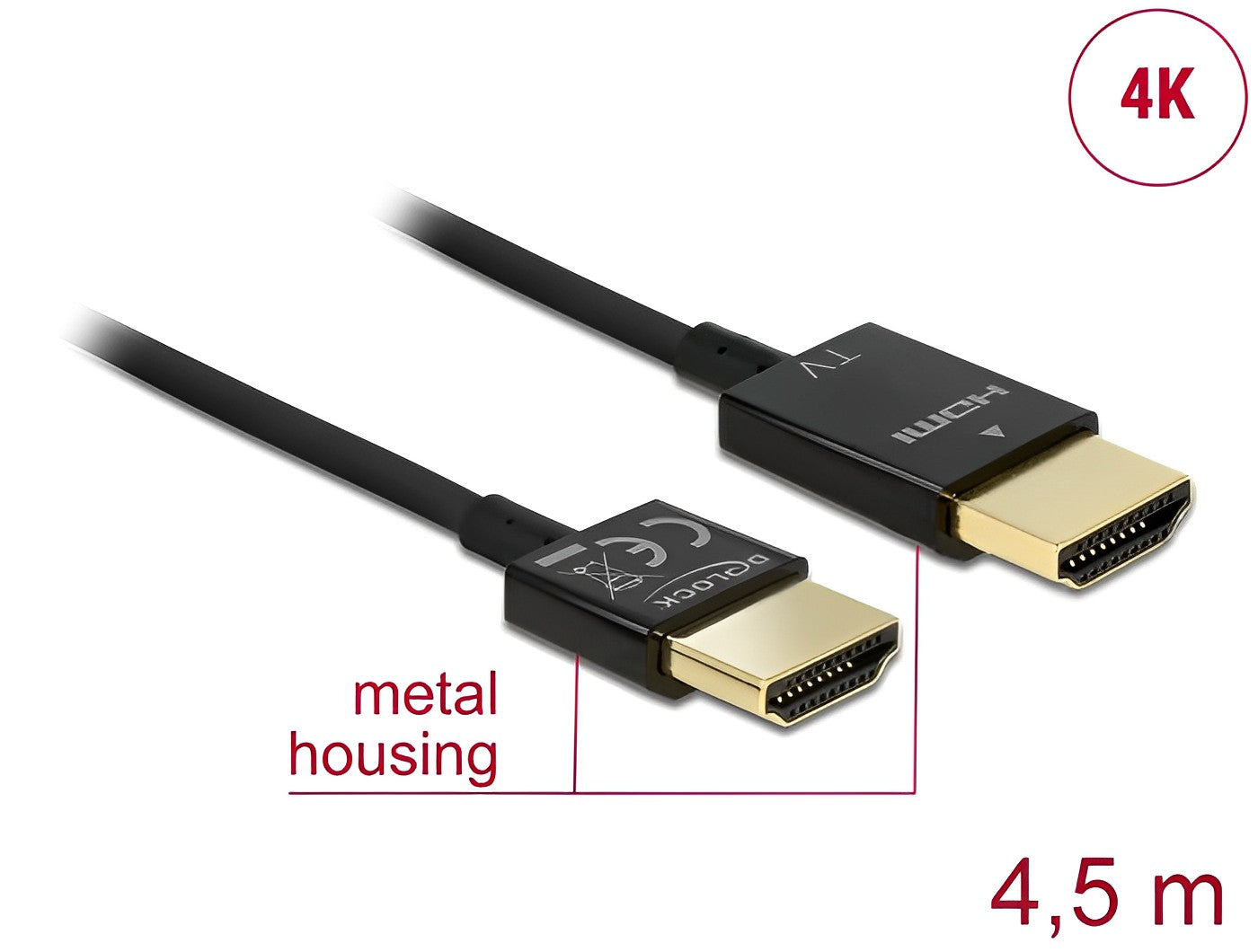 Delock Cable High Speed HDMI with Ethernet - HDMI-A male > HDMI-A male 3D 4K 4.5 m Active Slim High Quality - delock.israel