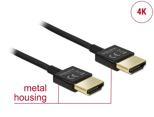 Delock Cable High Speed HDMI with Ethernet - HDMI-A male > HDMI-A male 3D 4K 0.5 m Slim High Quality black - delock.israel