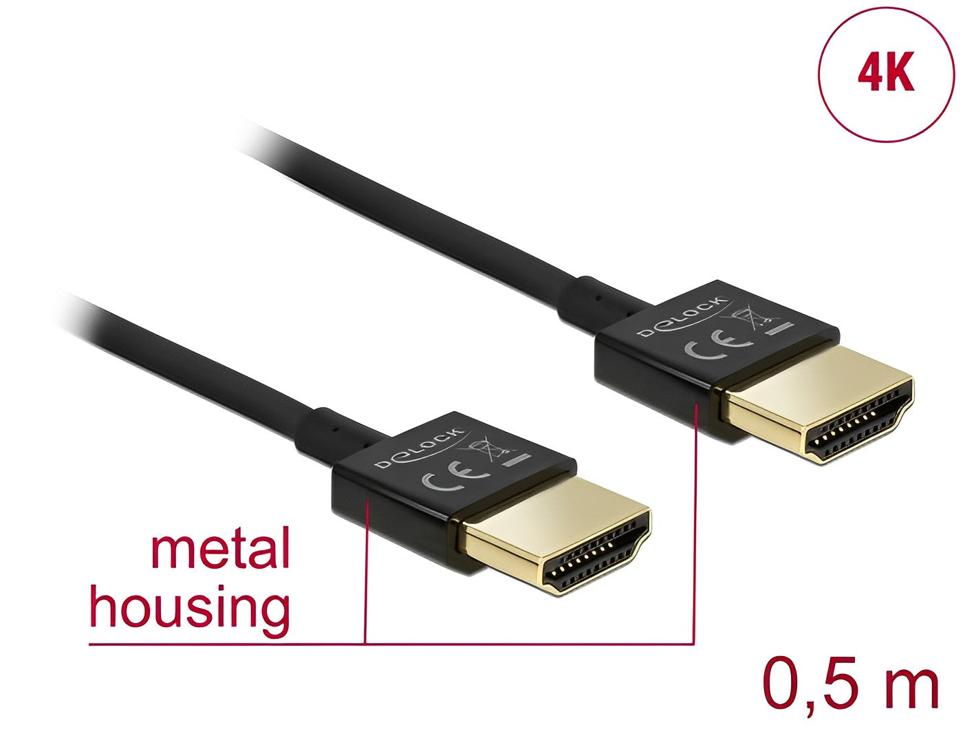 Delock Cable High Speed HDMI with Ethernet - HDMI-A male > HDMI-A male 3D 4K 0.5 m Slim High Quality black - delock.israel